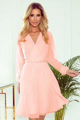 Isabella geplooide jurk mint met halslijn en lange mouw / mint Numoco 313-12