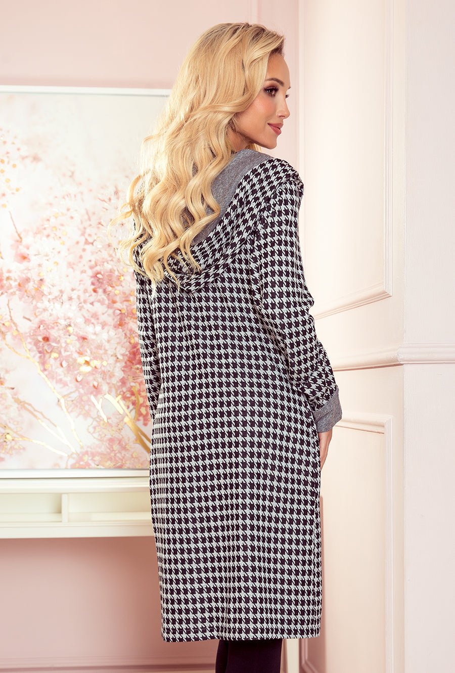 Coat with hood and pockets houndstooth / Numoco 218-6 -3